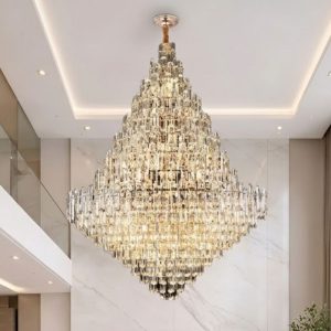 Đèn trang trí thông tầng – sảnh, thiết kế hiện đại nguyên khối thẻ pha lê cao cấp DTT-114