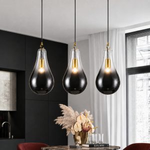 Đèn thả nhà bếp – bàn ăn, thả thủy tinh giọt nước màu khói TDC-39