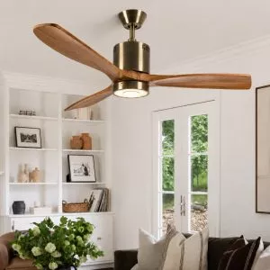 Quạt trần đèn cánh gỗ nâu hiện đại QT-101