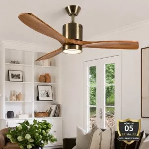Quạt trần đèn cánh gỗ nâu hiện đại QT-101