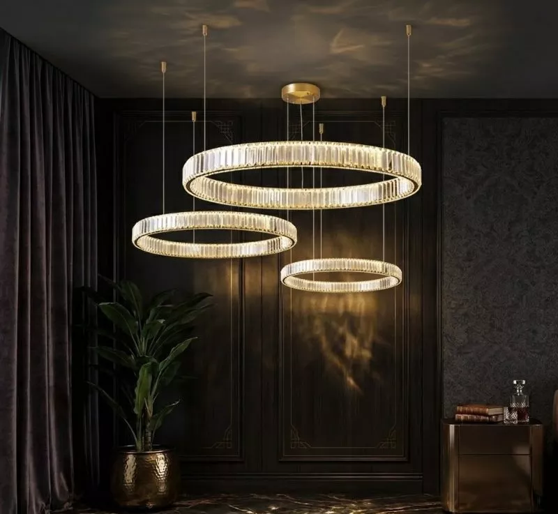 Đèn chùm phale, thiết kế thả ngang, 3 vòng tròn phale trắng cao cấp DC-411