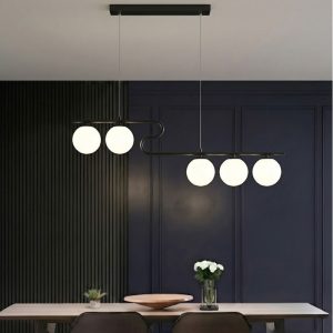 Đèn chùm hiện đại – thiết kế thả ngang, quả cầu thủy tinh đục DC-424