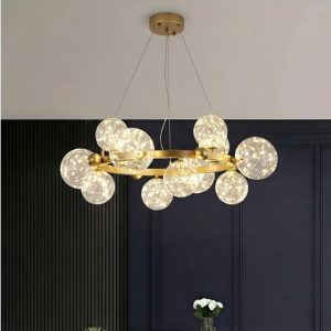 Đèn chùm hiện đại – thiết kế kiểu tròn, chao thủy tinh nghệ thuật DC-440