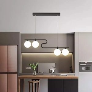 Đèn chùm hiện đại – thiết kế thả ngang, quả cầu thủy tinh đục DC-424