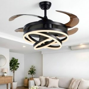Quạt Trần Đèn, Cánh Xếp, Thiết Kế Led Hình Xoắn QT-195