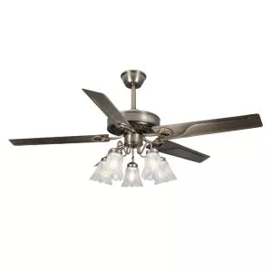 Quạt trần đèn, 5 cánh kim loại màu Bạc, thiết kế chao đá cổ điển QT-180