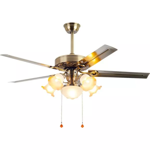Quạt Trần Đèn, 5 Cánh Kim Loại, Thiết Kế Chao Đá Cổ Điển Qt-179