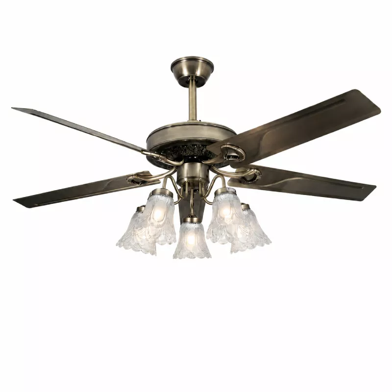 Quạt trần đèn, 5 cánh kim loại thiết kế chao đá cổ điển QT-180 - Hình ảnh 2