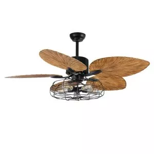 Quạt trần đèn 5 cánh lá cọ thiết kế Retro nghệ thuật QT-193