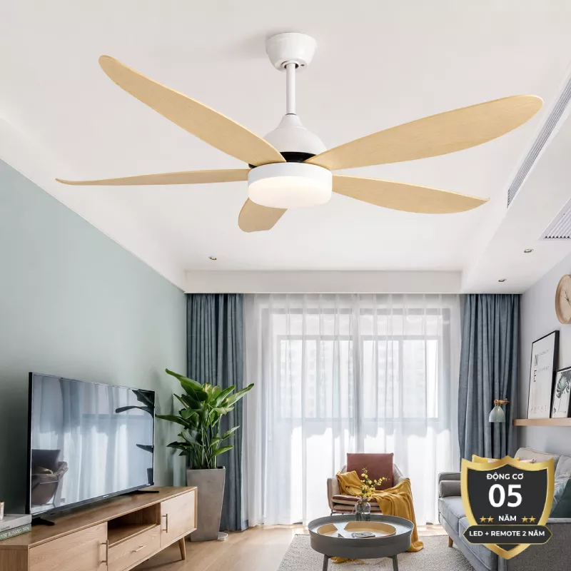 Quạt trần đèn cánh nhựa giả gỗ hiện đại QT-202