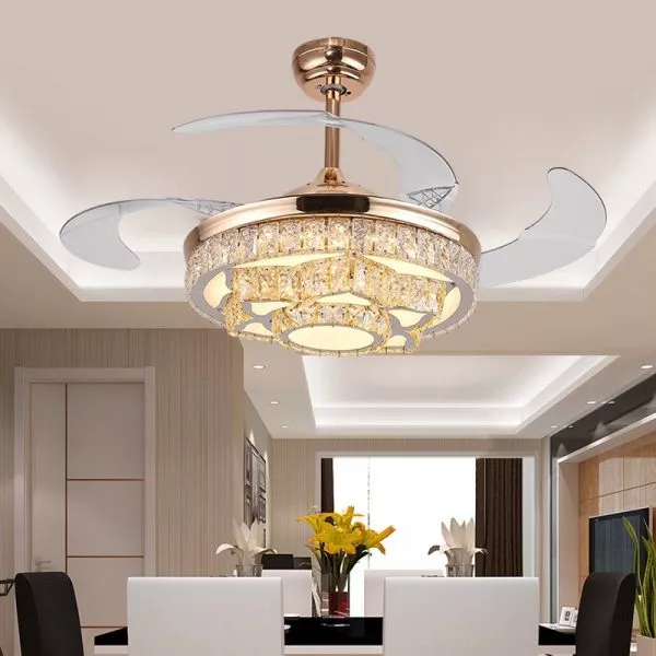 Quạt Trần Đèn, Cánh Xếp, Phối Khung Phale Cao Cấp Qt-183
