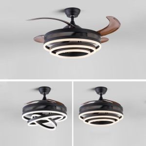 Quạt trần đèn, cánh xếp, thiết kế led hình xoắn QT-195