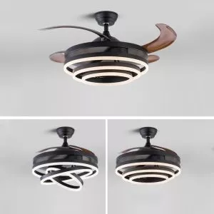 Quạt trần đèn, cánh xếp, thiết kế led hình xoắn QT-195