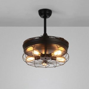 Quạt trần đèn, cánh xếp, thiết kế retro QT-194