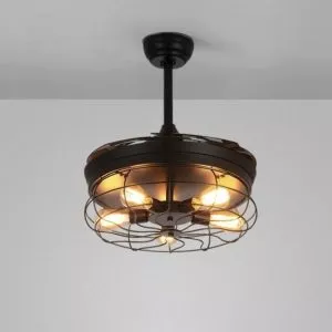 Quạt trần đèn, cánh xếp, thiết kế retro QT-194