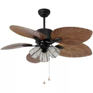 Quạt trần thiết kế 5 cánh lá cọ tích hợp đèn led nghệ thuật QT-190