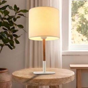 Đèn bàn chụp vải, thân kim loại phối gỗ, giá rẻ DB-676