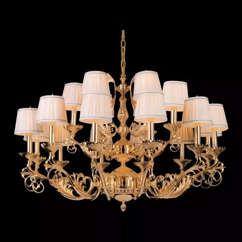 Đèn chùm đồng nguyên chất phối chụp vải cao cấp, thiết kế tân cổ điển DC-575 - Hình ảnh 3