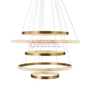 Đèn gắn trần phòng khách-thông tầng, 5 Vòng inox vàng cao cấp DC-145