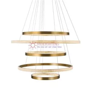 Đèn gắn trần phòng khách-thông tầng, 5 Vòng inox vàng cao cấp DC-145