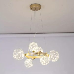 Đèn chùm hiện đại – thiết kế vòng tròn kim loại phối chao thủy tinh DC-426