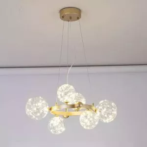 Đèn chùm hiện đại – thiết kế vòng tròn kim loại phối chao thủy tinh DC-426