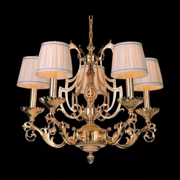 Đèn Chùm Đồng Nguyên Chất Phối Chụp Vải Cao Cấp, Thiết Kế Tân Cổ Điển Dc-575