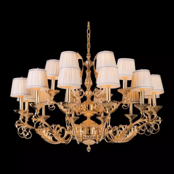 Đèn Chùm Đồng Nguyên Chất Phối Chụp Vải Cao Cấp, Thiết Kế Tân Cổ Điển Dc-575 - Hình Ảnh 2