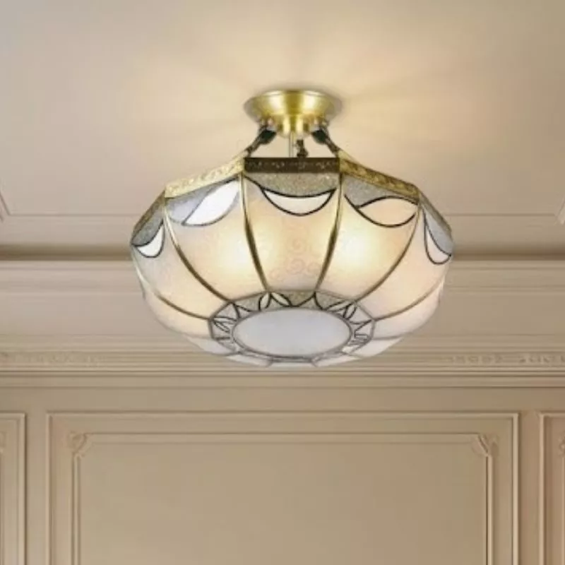 Đèn ốp trần đồng, mặt kính nghệ thuật OCD-039