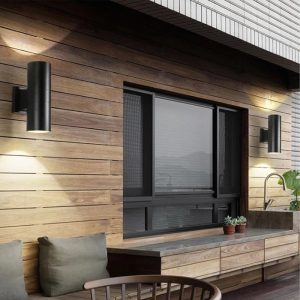 Đèn tường Led hiện đại ngoài trời kiểu trụ màu đen, hắt 2 đầu VNT-370Đ