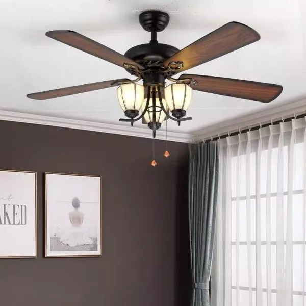 Quạt Trần Đèn, 5 Cánh Gỗ, Thiết Kế Cổ Điển Qt-1573