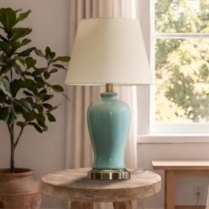 Đèn bàn thân sứ màu xanh lam, phong cách Bắc Âu sang trọng DB-700
