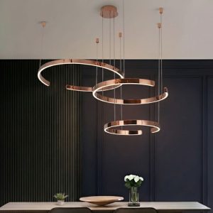 Đèn thả hiện đại thiết kế vòng khuyết inox si hồng cao cấp DC-676