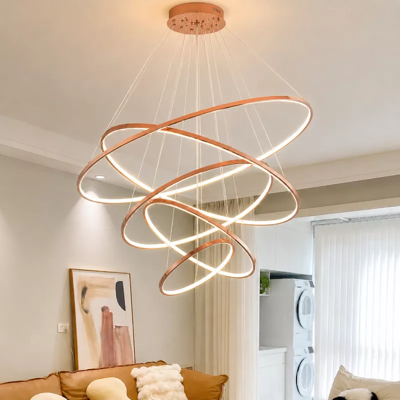 Đèn thả hiện đại Oring 5 vòng inox si hồng cao cấp DT-11