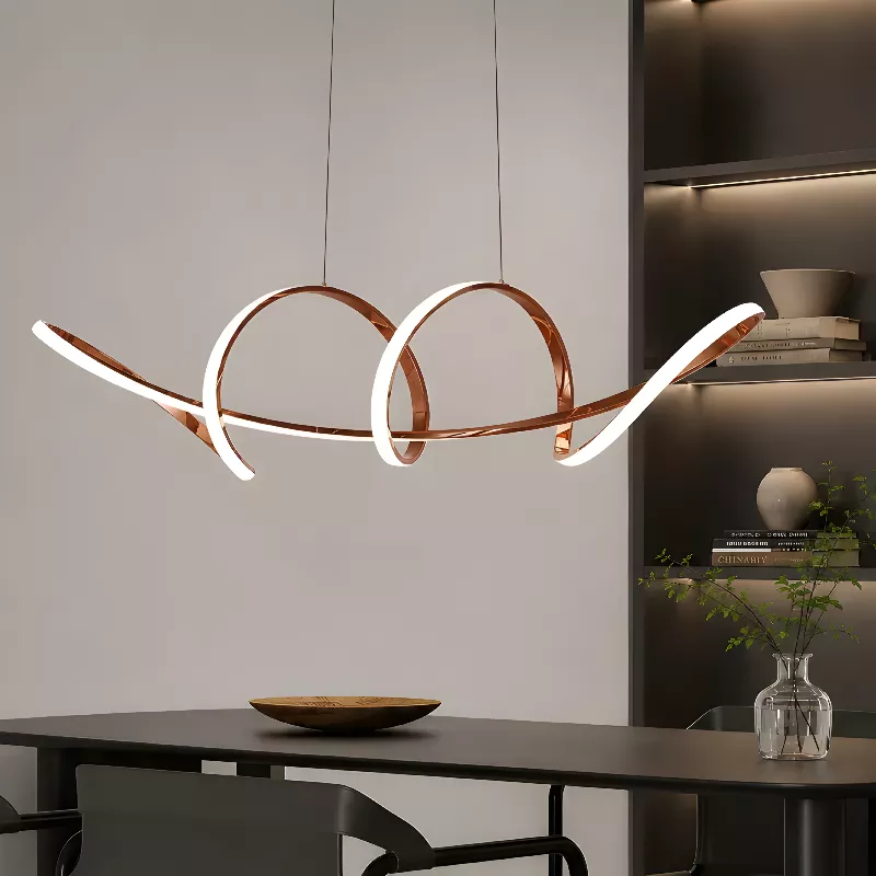 Đèn thả hiện đại thiết kế thân uốn lượn inox si hồng cao cấp DT-13