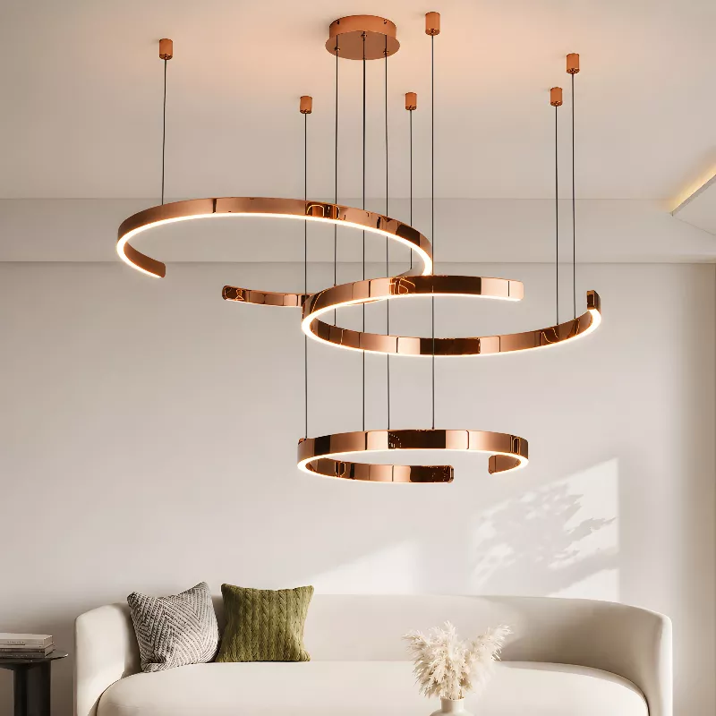 Đèn thả hiện đại thiết kế vòng khuyết inox si hồng cao cấp DT-14