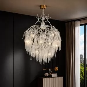 Đèn chùm thiết kế pha lê hiện đại dáng tròn lá rủ DC-2465