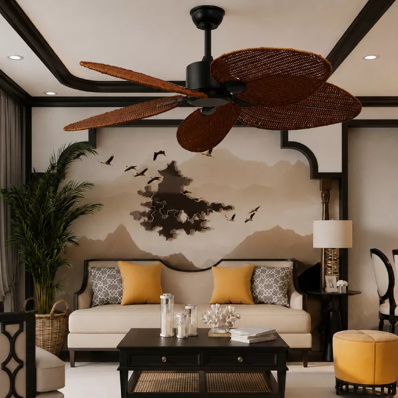 Quạt trần 5 cánh hình lá cọ, phong cách Indochine QT-46
