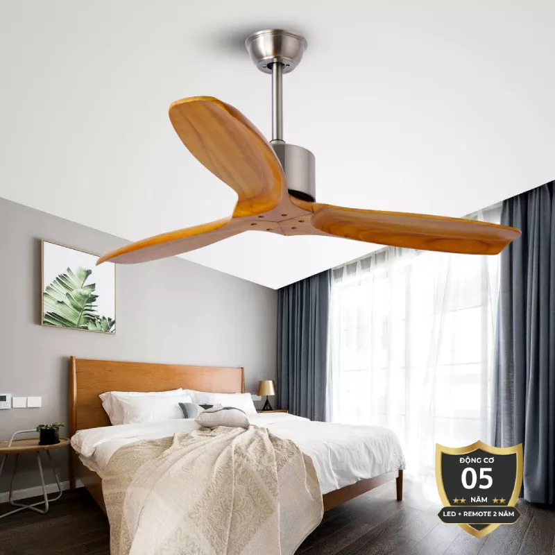 Quạt trần cánh gỗ, thiết kế tối giản hiện đại QT-40