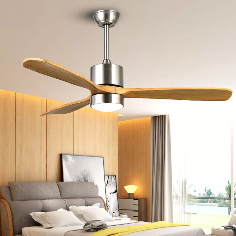 Quạt trần cánh gỗ tích hợp đèn led 3 màu QT-42