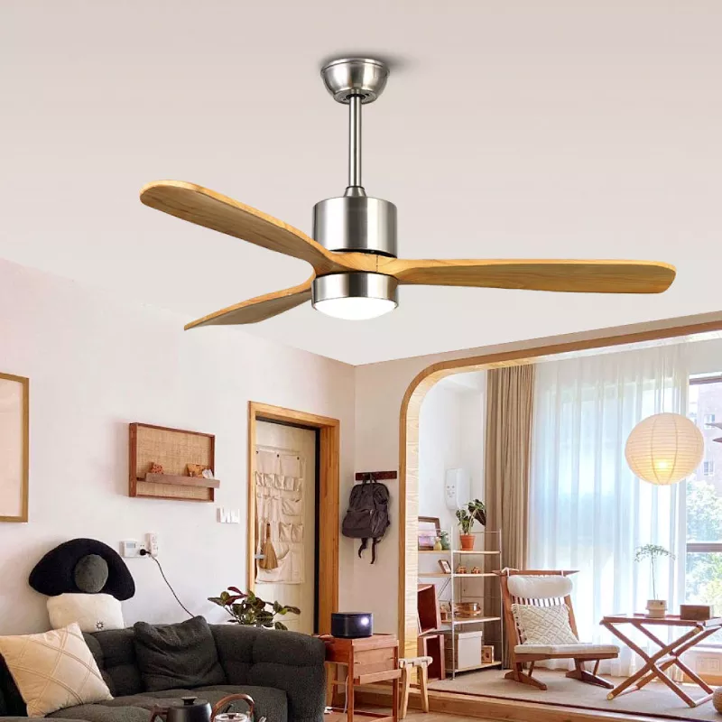 Quạt trần cánh gỗ tích hợp đèn led 3 màu QT-42 - Hình ảnh 3