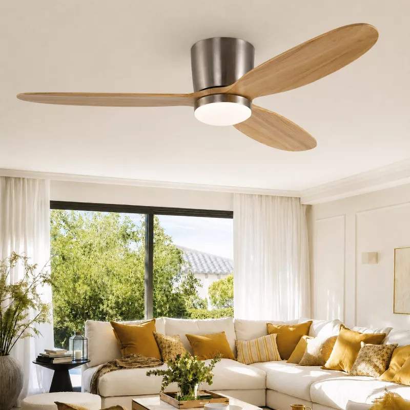 Quạt trần 3 cánh gỗ tự nhiên - Thiết kế sát trần hiện đại QT-31