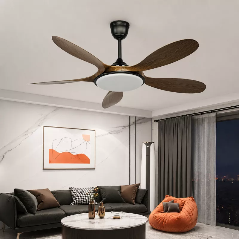 Quạt trần đèn 5 cánh gỗ, thiết kế nghệ thuật QT-70