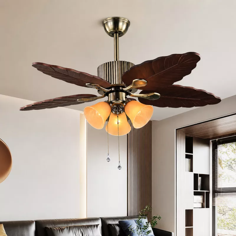 Quạt trần đèn 5 cánh thiết kế hình lá phong cách cổ điển QT-82