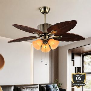 Quạt trần đèn 5 cánh thiết kế hình lá phong cách cổ điển QT-82