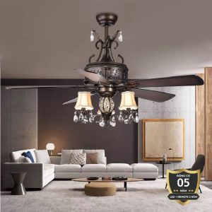 Quạt trần đèn 5 cánh thiết kế phong cách cổ điển QT-108