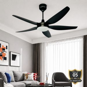 Quạt trần đèn, phong cách hiện đại, 5 cánh đen QT-73