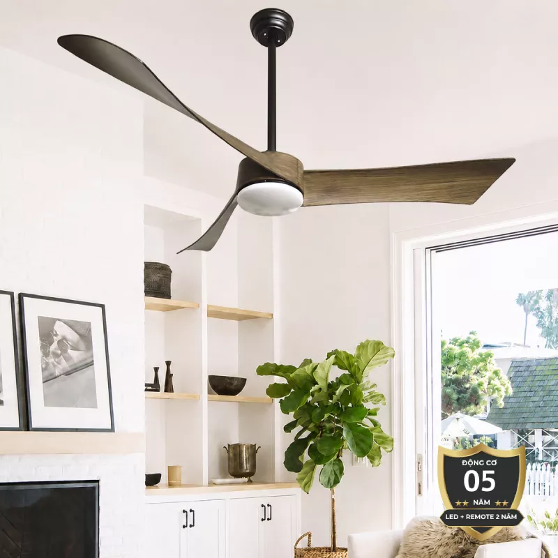 Quạt trần đèn thiết kế 3 cánh giả gỗ, phong cách hiện đại QT-53