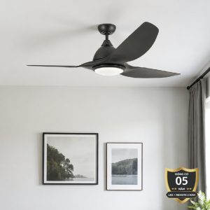 Quạt trần đèn thiết kế 3 cánh màu đen tối giản, hiện đại QT-112