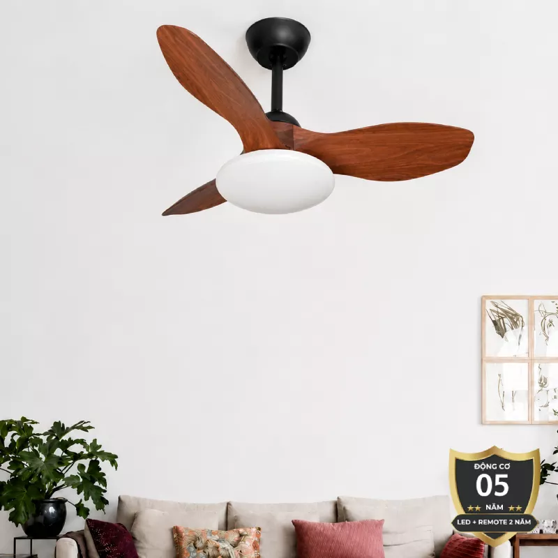 Quạt trần đèn thiết kế 3 cánh nhựa tối giản, hiện đại QT-204